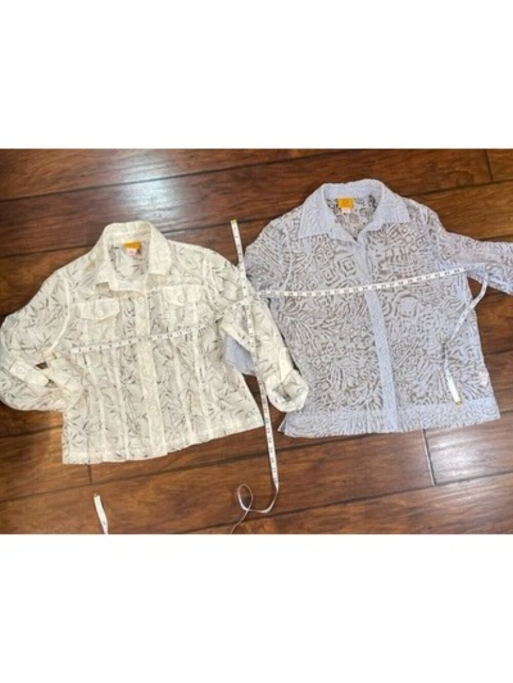 Womens Size M Sheer Button Up Shirts White Blue Coastal Coquette Boho Chic - Picture 6 of 11